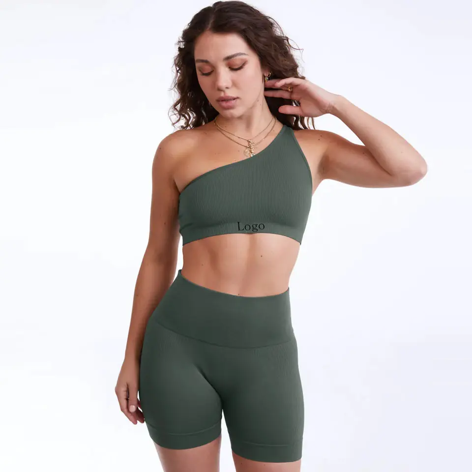 Grosir Kustom Set Pakaian Wanita Musim Panas 2 Potong Solid Fitness Yoga Pakaian Olahraga Legging Gym Aktif Memakai Set Pendek untuk Wanita