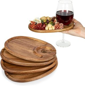 Plateau à apéritifs en bois massif avec logo gravé sur mesure pour restaurant, plateau de service en bois d'acacia avec porte-verre à <span class=keywords><strong>vin</strong></span>, vente en gros - Product Image 1