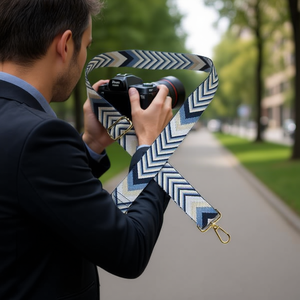 Sangle de sac bleu marine de 4 cm avec motif flèche pour appareil photo - Product Image 2
