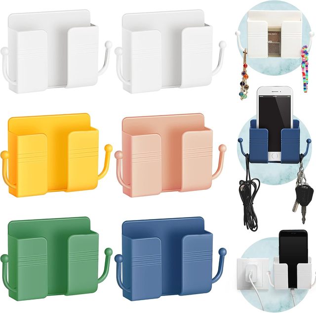 Universal Wall Mount Phone Holder Charging Stand Remote Control Holder Deck Storage Box for Bathroom Bedroom Kitchen Plastic