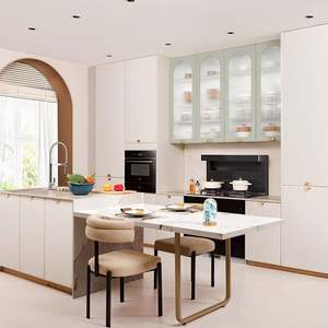 Système d'armoires de cuisine en bois massif artisanal européen avec détails sculptés, mécanismes à fermeture douce, édition de luxe - Product Image 1