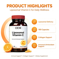 Vitamine C liposomale OEM, 180 capsules végétales, soutien immunitaire et collagène, antioxydant, complément alimentaire, marque privée