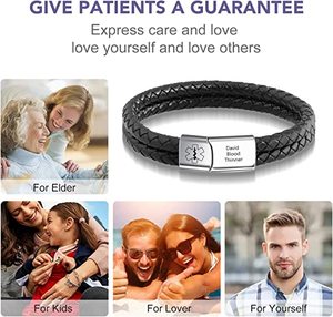 Pulsera <span class=keywords><strong>de</strong></span> cuero con recordatorio <span class=keywords><strong>de</strong></span> emergencia <span class=keywords><strong>para</strong></span> hombre y mujer, pulsera <span class=keywords><strong>de</strong></span> Diabetes con alerta médica tipo 2, joyería al por mayor - Product Image 5