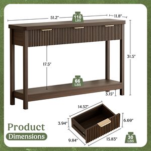 Table console longue SENYU style farmhouse avec design cannelé, table de canapé étroite en bois massif pour entrée, couloir, salon - Product Image 2