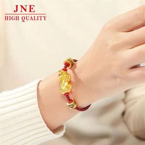 Pulsera Gilt Pixiu para <span class=keywords><strong>mujer</strong></span>, chapada en oro amarillo sobre cobre, accesorios de oro duro 3D, cuentas con efecto <span class=keywords><strong>tatuaje</strong></span>, pulsera roja con correa de mano para hombre - Product Image 1