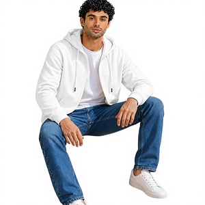 Men's White Zip-Up <b>Hoodie</b> Regular Fit Solid Color Casual Autumn Wear 100% Cotton Fleece Breathable Woven Eco-Friendly <b>Hoodie</b> - Product Image 6