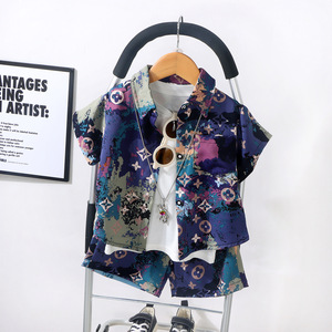 Ensemble à manches courtes pour enfants, chemise et <span class=keywords><strong>short</strong></span> pour garçons, ensemble deux pièces, printemps été, nouveau style coréen, fibre de polyester, floral - Product Image 2