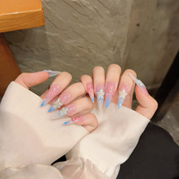 3D Ice-Transparent Lily Flower Airbrush Gradient Handmade Ultra-Thin Seamless French Girl Wearable Nails Two-Tone Stickers