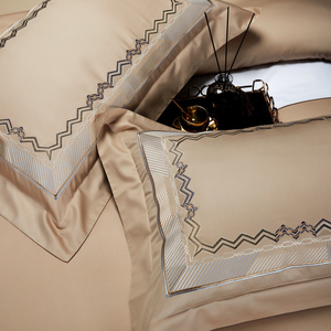 Sang Trọng Hình Học Thêu Màu Be 100% Ai Cập Cotton 500TC Phong Cách Mỹ Tất Cả Các Mùa 4-Mảnh Duvet Cover Bộ Đồ Giường Bộ - Product Image 3