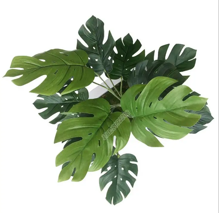 Factory directly sale 18 heads artificial monstera bush plastic leaves plant without pot for indoor decoration