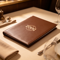 Porte-menu en cuir de qualité supérieure en gros, couverture de liste de vins, dossier personnalisé avec logo pour hôtel, café, restaurant, porte-menu en cuir avec élastique