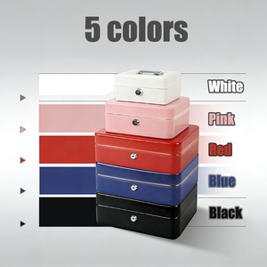 Caisse à monnaie portable en métal avec serrure à clé, coffre-fort à double couche avec plateau à pièces et 2 clés, grande boîte de sécurité pour l'argent à domicile - Product Image 5
