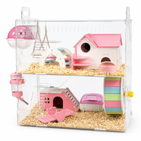 Kandang Hewan Kecil Akrilik Transparan Dua Lapis Habitat Baki Kayu Rumah Geser Horizontal untuk Hamster Gerbil Tikus Dalam Ruangan