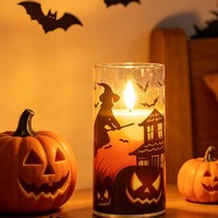 Bougies LED sans flamme en cire de paraffine pour Halloween, à piles, avec télécommande, effet scintillant, pour décoration de maison ou maison hantée