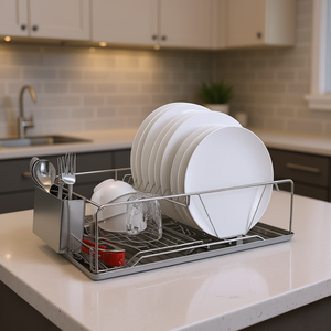 Égouttoir à vaisselle en acier inoxydable avec porte-couverts, organisateur de rangement de cuisine, design minimaliste autoportant - Product Image 2