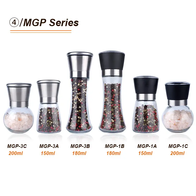 Wholesale hand operated 100ml pepper grinder glass  Diy small round 100ml plastic salt mill