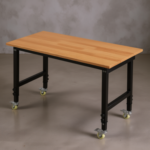 Banc de travail en bois de chêne réglable de 48 x 24 pouces, capacité de 1500 livres, réglage de la hauteur de 28,5 à 42,3 pouces, table de travail en bois massif robuste - Product Image 2