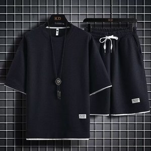 เสื้อผ้าลำลองผู้ชายฤดูร้อนแบบสวมใส่สบาย ระบายอากาศได้ดี ลายวาฟเฟิล สปอร์ต แขนสั้น รับผลิตโลโก้ตามสั่ง ขายส่ง - Product Image 4