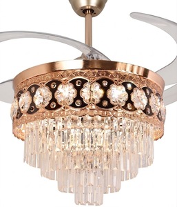 Elegant Gold <b>LED</b> <b>Ceiling</b> Fan with <b>Crystal</b> Chandelier Retractable Blades Remote Control Silent Motor Luxury Decor - Product Image 1