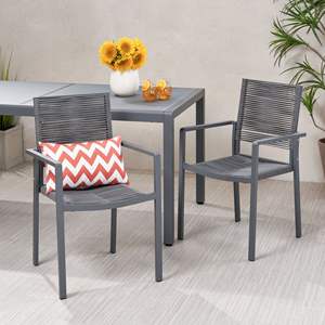DB Outdoor Modern Gray and Dark Gray <b>Dining</b> <b>Chair</b> <b>Set</b> <b>of</b> <b>2</b> Aluminum with Rope Seat - Product Image 4