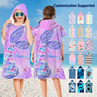 Wearable Printed Summer Children Poncho Microfiber Custom Hooded Kids Beach Towels