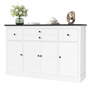 Buffet contemporain en bois blanc avec tiroirs et portes, rangement modulaire multifonctionnel pour cuisine et salles à manger - Product Image 6