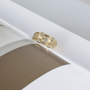 CMJewelry Trendy 14K Gold Plated Multi-layer Pave <b>CZ</b> Wide Band Statement <b>Ring</b> Women Elegant Brass Ribbed Textured <b>Ring</b> Wholesale - Product Image 5