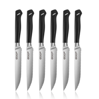 Lot de 6 couteaux à steak allemands en acier 1.4116, lame pleine longueur de 5 pouces, manche ergonomique en ABS, lame dentelée, vente en gros