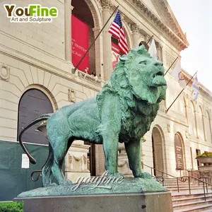 Tamanho de vida brone verde bronze leão estátua de pé escultura para venda