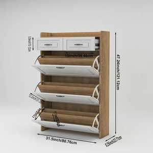 Sleek White Wooden Design Space-Saving Flip-Style <strong>Narrow</strong> <strong>Shoe</strong> <strong>Cabinet</strong> Perfect for Corridors - Product Image 2
