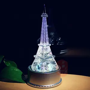 Torre Eiffel de cristal de 4 tamaños con Base Led, Torre Eiffel de cristal de París, decoración de CMD-05, venta al por mayor