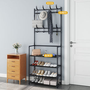 Étagère à chaussures à 4 niveaux, intégrée au sol, multifonctionnelle et minimaliste, avec <span class=keywords><strong>porte</strong></span>-vêtements et étagère <span class=keywords><strong>de</strong></span> rangement pour <span class=keywords><strong>porte</strong></span> avec crochets - Product Image 2