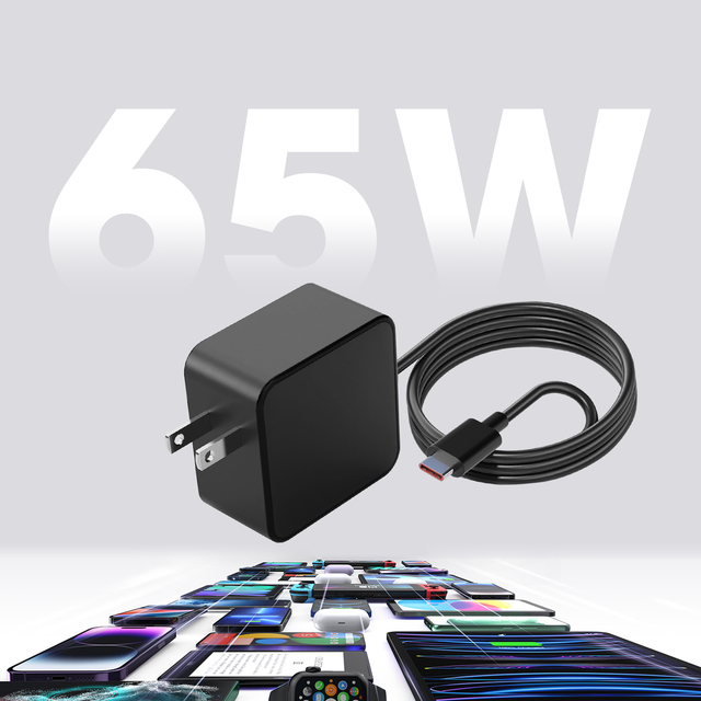 Power Eric PD0657 65W 20V 3.25A Fixed US Pin Attached Type C Cord Fast Wall Charging Block for Tablet& Phone