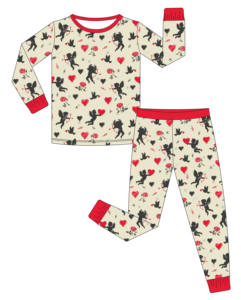 Conjunto de 2 Piezas de Bambú para Niñas, Estilo Romántico de San Valentín, con Delicado Cuello de Encaje, Pijama de Tela Orgánica Premium, Listo para Enviar al por Mayor - Product Image 1