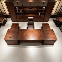 LBZ-333X Nouveau bureau de direction en noyer massif de style chinois avec tiroirs, bordures incrustées personnalisables, luxe haut de gamme, grand modèle présidentiel