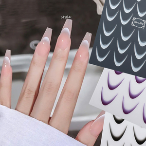 Autocollants 3D Ligne Dégradée Française pour Nail Art, Blanc Noir Auto-Adhésifs, Stencil Glissant pour Manucure, Guides Décoration <span class=keywords><strong>Ongles</strong></span> DIY - Product Image 2