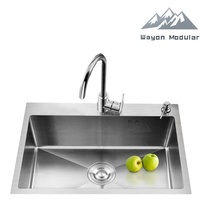 Fregadero de Cocina Minimalista Wayon de Acero Inoxidable Cepillado con Grifo Extraíble de Arco Alto