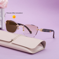 Lunettes de soleil photochromiques anti-lumière bleue UV400 sans monture, style œil de chat, avec logo personnalisé Partagas Fashion Designer pour femmes.