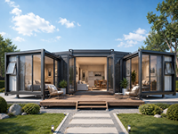 Maison mobile pliante à double aile, maison conteneur préfabriquée, villa en acier léger, véranda en verre, maison à structure en acier extensible