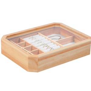 Wooden Jewelry Storage <b>Box</b> With Mirror Ring Display Tray For Necklace <b>Earring</b> Organization Desktop Organizer Large Capacity - Product Image 3