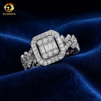 Bague Moissanite Iced Out pour Homme en Argent Sterling 925 D VVS, Bijoux Hip Hop, Bague Cubaine pour Homme