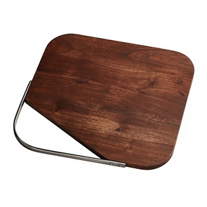 Bandeja de servir moderna de madera de nogal con asa de acero inoxidable, bandeja rectangular de madera para queso, para cocina y comedor - Product Image 1