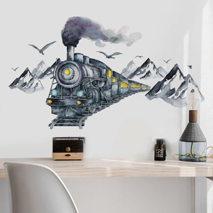 Pegatina de pared de tren de <span class=keywords><strong>vapor</strong></span> rodeado por montañas, papel <span class=keywords><strong>tapiz</strong></span> de vinilo extraíble para habitación de niños, calcomaní<span class=keywords><strong>a</strong></span> de pared para sala de estar - Product Image 2