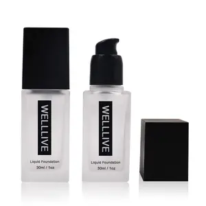 Luxe Lege 30Ml 40Ml 60Ml Vierkante Heldere Matte Cosmetische Lotion Glas Vloeibare Foundation Fles Met Pomp