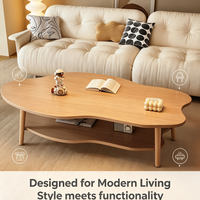 Table basse en bois massif en forme de nuage, table à thé moderne irrégulière à double niveau, table de salon en bois naturel pour la maison et l'appartement