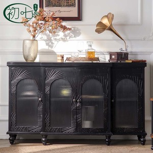 Mueble de entrada estilo europeo negro con puertas de vidrio esmerilado, vitrina de madera maciza para uso en tiendas - Product Image 2