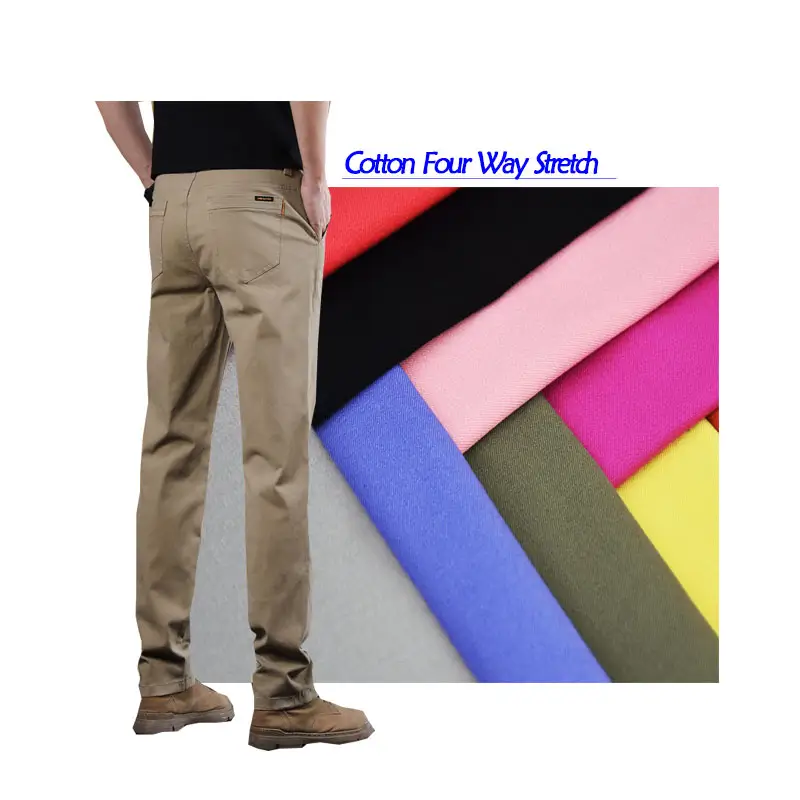 Hochwertige 92% Baumwolle 8% Elasthan Twill Kleidung Chinos Materialien Khaki Farbe Hosen Gewebestoff für Herren