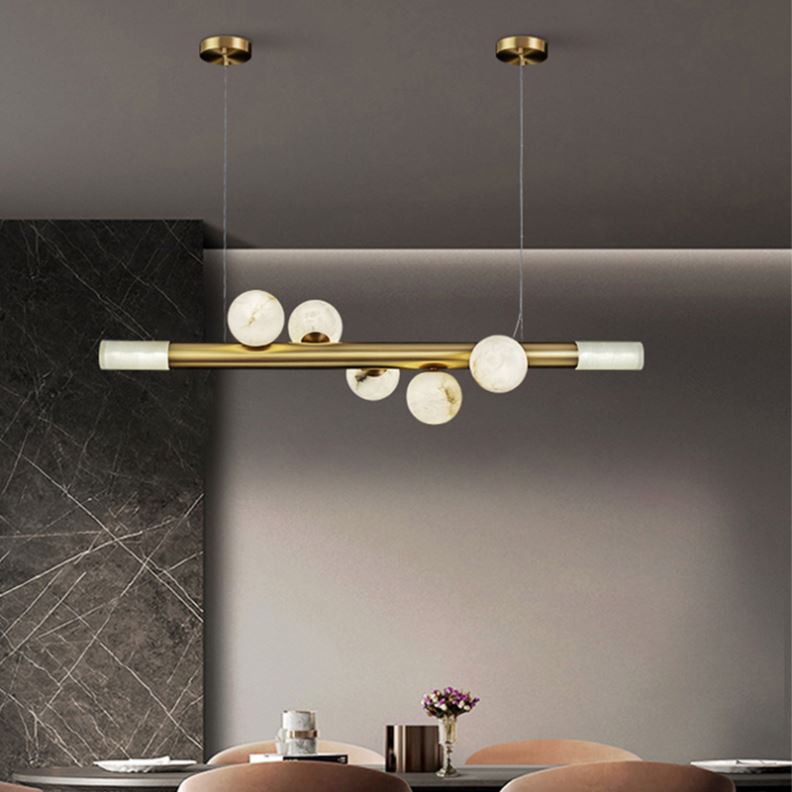 Nordic Minimalist Modern Bedroom & Living Room Pendant Light Spanish Marble Villa Dining Room Chandelier Brass & Copper Material
