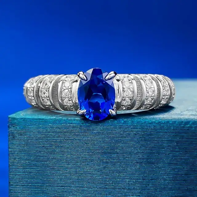 Rắn 925 Sterling bạc hình bầu dục Màu xanh sapphire đá quý bán Gắn Vòng cho phụ nữ