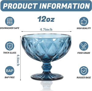 Tazón de Cristal de 300 ml con Base de Diamante en Relieve, Estilo Vintage, Colorido, para Helado, Postre, Ensalada, Pudín, <span class=keywords><strong>Café</strong></span>, Hogar - Product Image 2